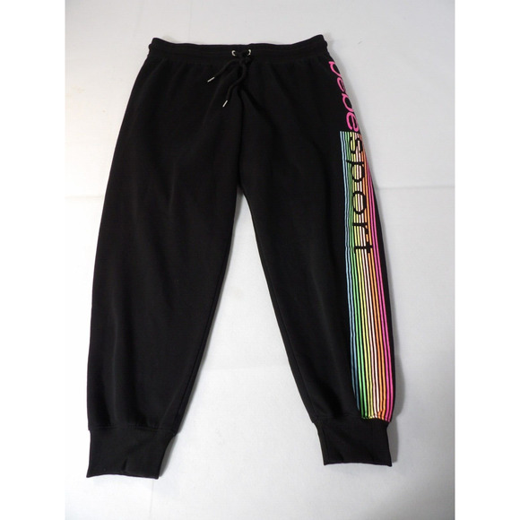 Bebe Sports Jogger Sweatpants Womens 2X Black Graphic Spellout Logo Lounge - Picture 2 of 14